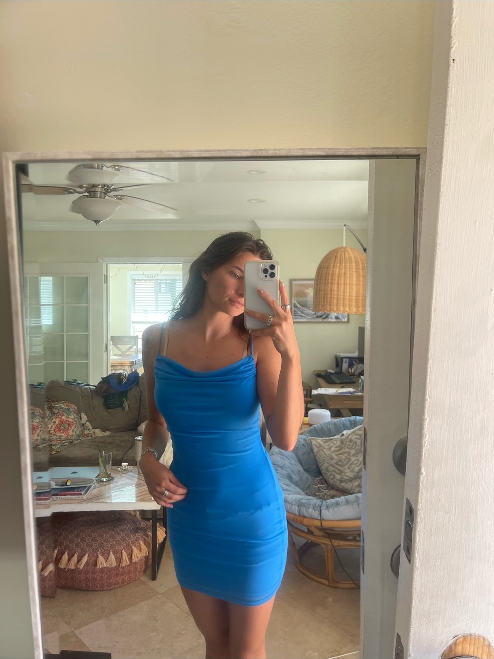 Forever 21 Bright Blue Cowl Neck Mini Dress